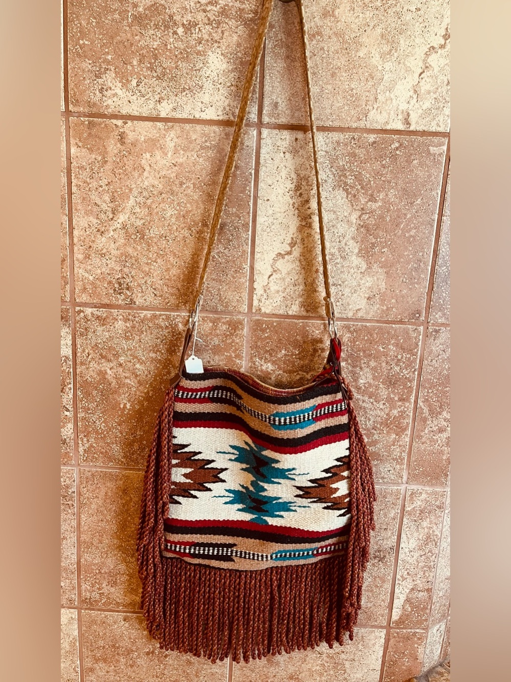 Keep It Gypsy Boho Fringe Southwestern Pattern Shoulder Bag Mixed Fabric NWT